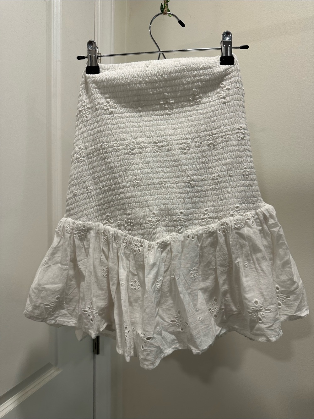 Japna White Short Sleeve Eyelet Ruffle Top